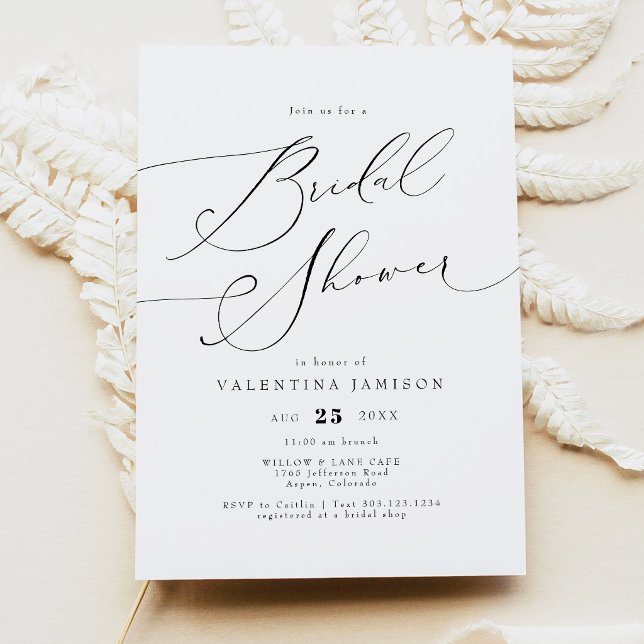 VALENTINA Elegant Minimalist Script Bridal Shower Invitation (Elegant Calligraphy Script Bridal Shower Invitation )