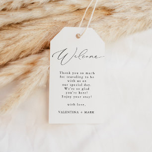 VALENTINA Modern Elegant Script Wedding Welcome Gift Tags
