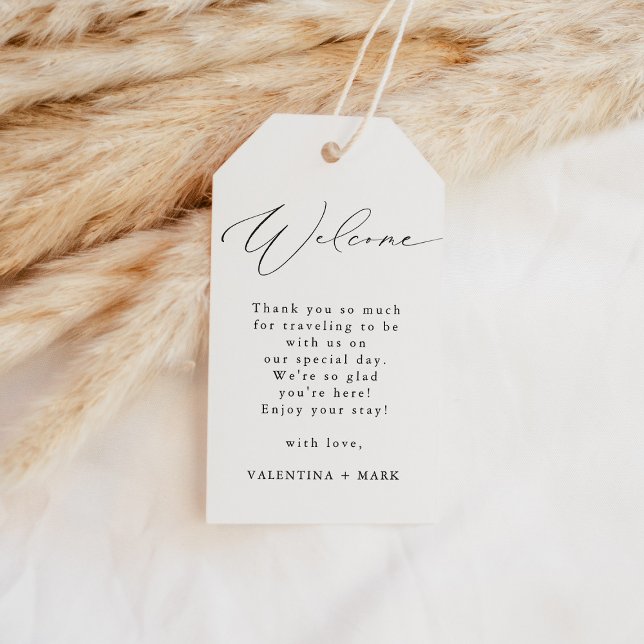 VALENTINA Modern Elegant Script Wedding Welcome Gift Tags (Creator Uploaded)