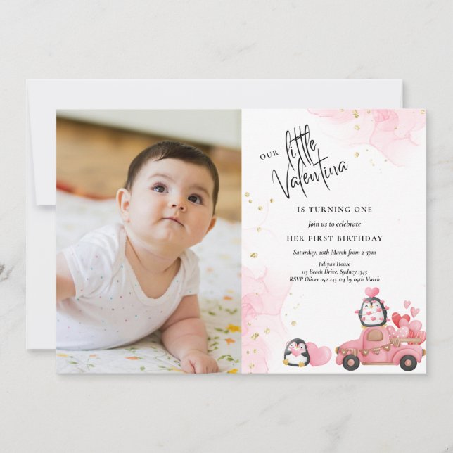 Valentina's first birthday photo invitation (Front)