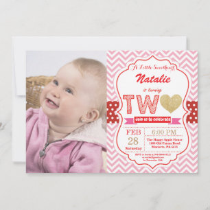 Valentine 2nd Second Birthday Little Sweetheart Invitation