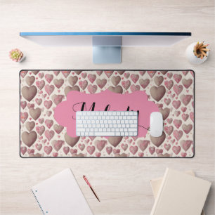 Valentine 3D Pink Beige Hearts Pattern Desk Mat