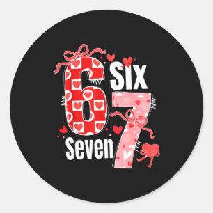 Valentine 67 Six Seven Heart Coquette Bow Valentin Classic Round Sticker