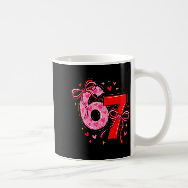 Valentine 67 Six Seven Heart Coquette Bow Valentin Coffee Mug (Right)