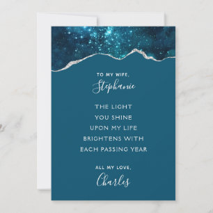 Valentine Anniversary Romantic Poem Teal Galaxy Holiday Card