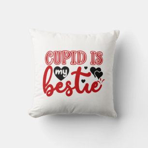 Valentine Art Cupid Is My Bestie Throw Pillow