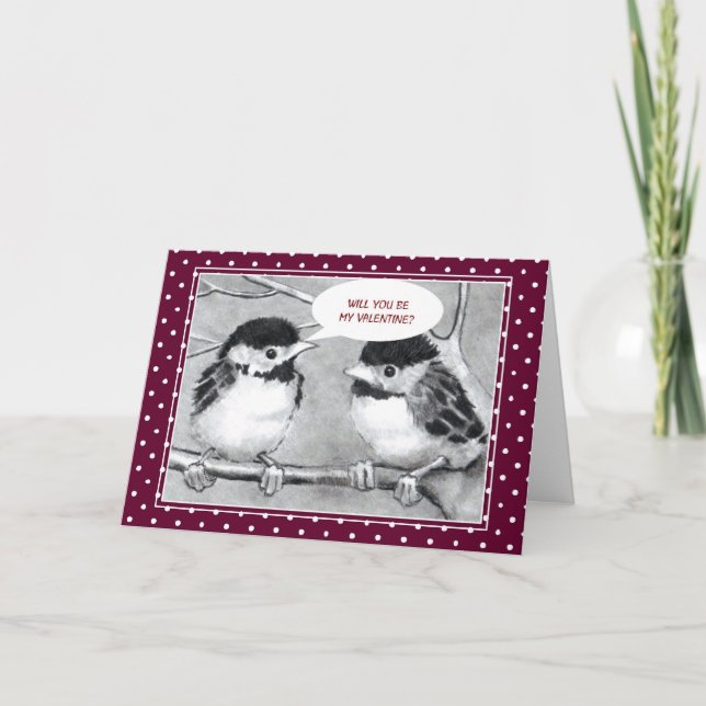 VALENTINE: BABY BIRDS IN PENCIL: CUTE HOLIDAY CARD (Front)