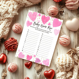 Valentine baby name Race baby shower game card