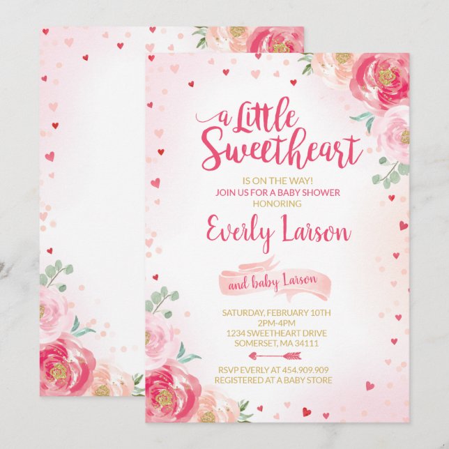Valentine Baby shower Invitation Chérie bébé (Devant / Derrière)