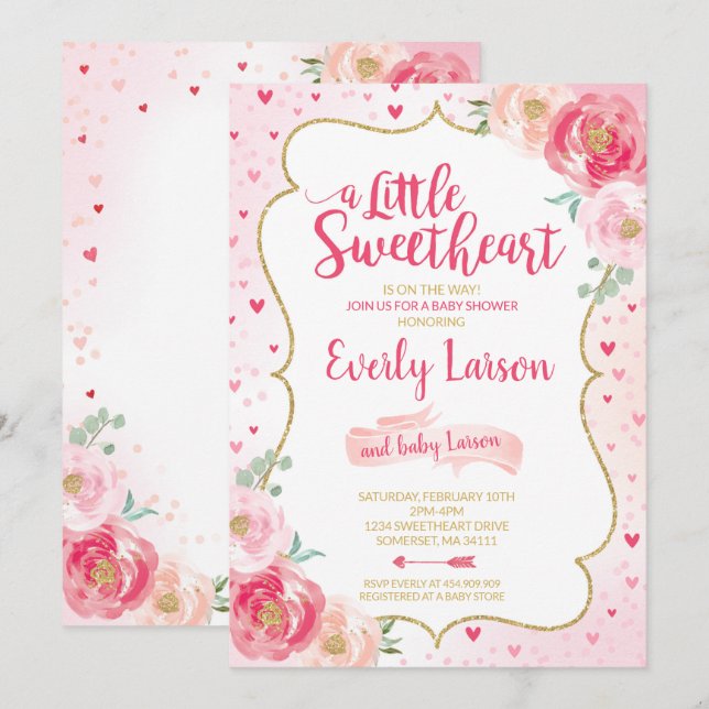 Valentine Baby shower Invitation Chérie bébé (Devant / Derrière)