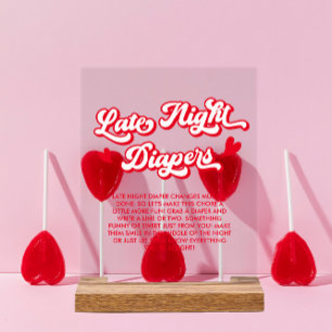Valentine Baby Shower Late Night Diapers Game Acrylic Sign