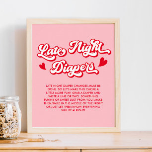 Valentine Baby Shower Late Night Diapers Game Poster