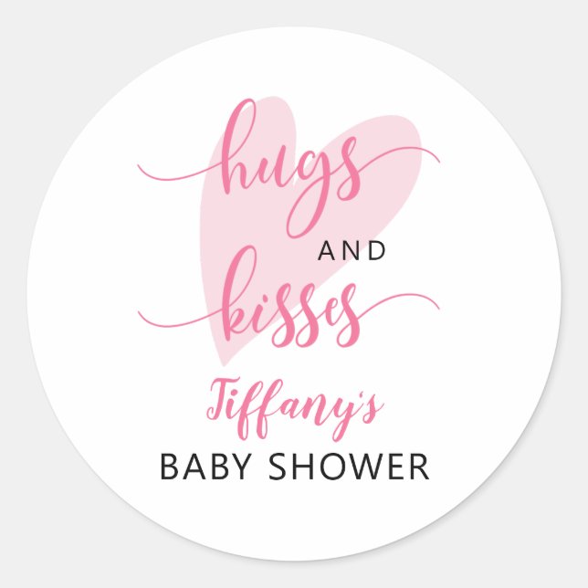 Valentine Baby Shower Pink Heart Classic Round Sticker (Front)