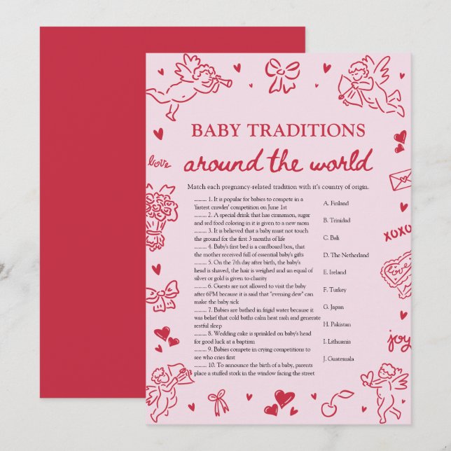 Valentine Baby Traditions Around The World Game Invitation (Front/Back)
