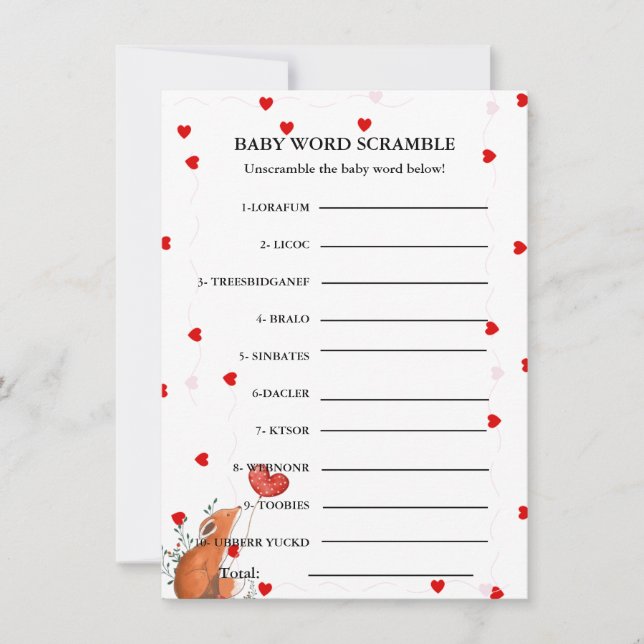 Valentine Baby word scramble baby shower game Card (Front)