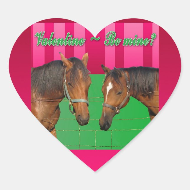 Valentine Be Mine I Love You Two Horses Heart Sticker (Front)