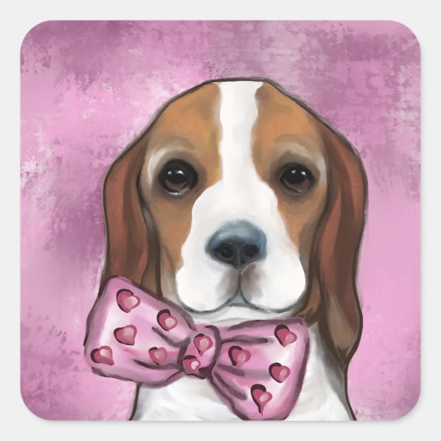 VALENTINE BEAGLE SQUARE STICKER (Front)