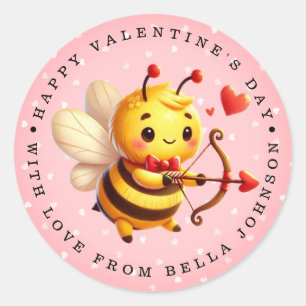 Valentine Bee Personalized Name Round Stickers