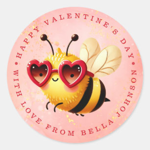 Valentine Bee Personalized Name Round Stickers