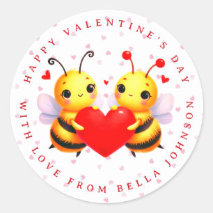 Valentine Bee Personalized Name Round Stickers