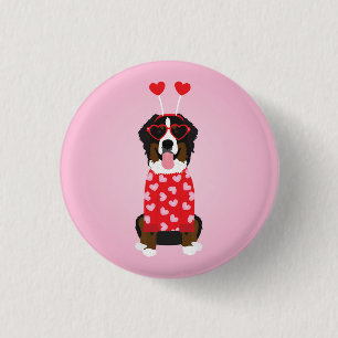 Valentine Bernese Mountain Dog 1 Inch Round Button