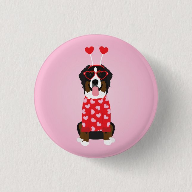 Valentine Bernese Mountain Dog 1 Inch Round Button (Front)