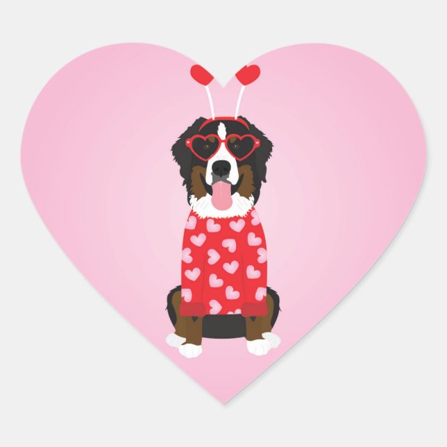 Valentine Bernese Mountain Dog Heart Sticker (Front)