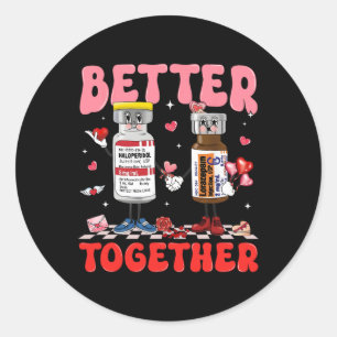 Valentine Better Together Nurse Pink Bow Rn Pct Cn Classic Round Sticker