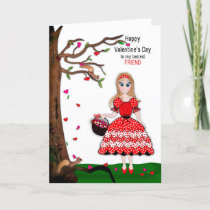 Valentine BFF Girl Friend Collects Hearts Tree Card