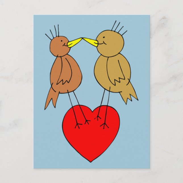 Valentine Birds sur une carte postale de coeur (Devant)