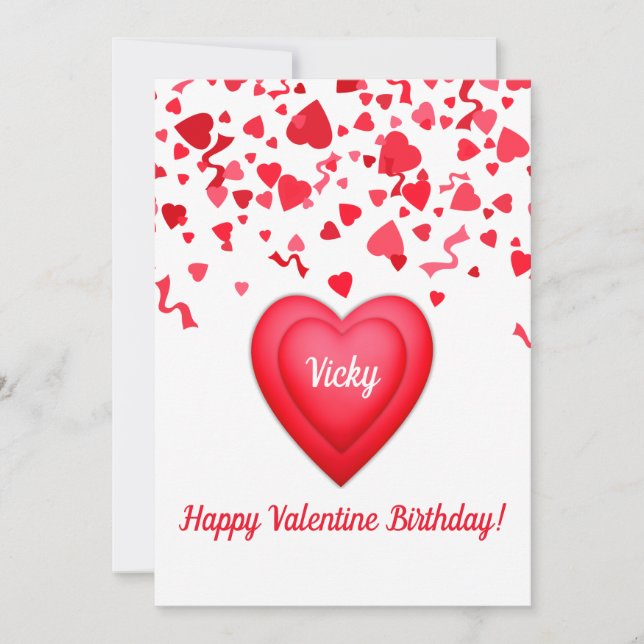 Valentine Birthday Confetti Hearts Customized Card (Front)