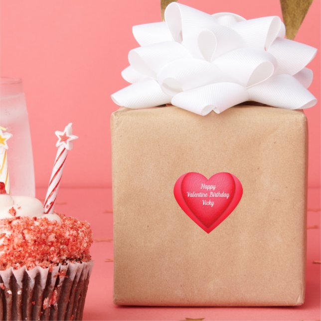Valentine Birthday Fancy Red Hearts  Personalized Heart Sticker (Party)