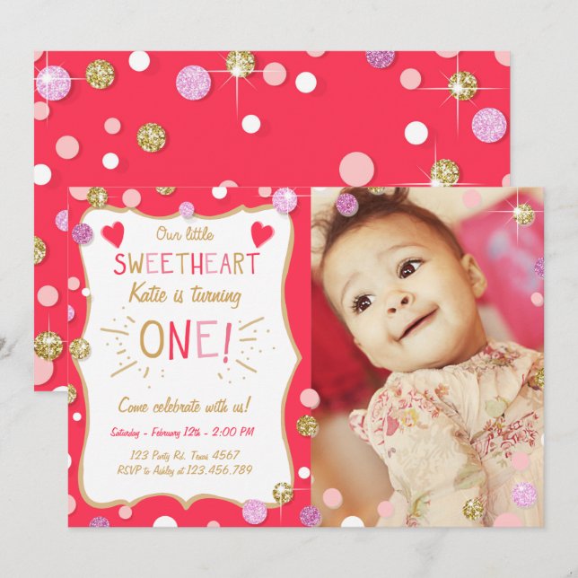 Valentine Birthday Invitation Little Sweetheart (Front/Back)