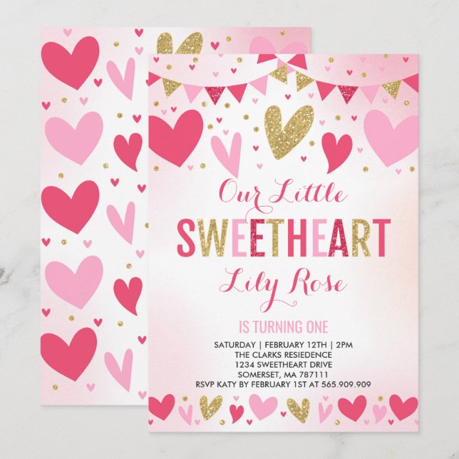 Valentine Birthday Invitation Sweetheart Birthday (Front/Back)