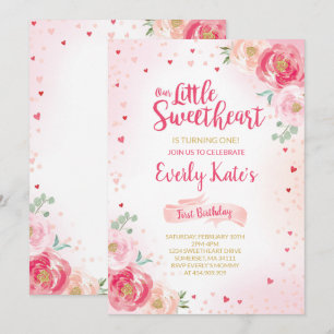 Valentine Birthday Invitation Sweetheart Pink Gold