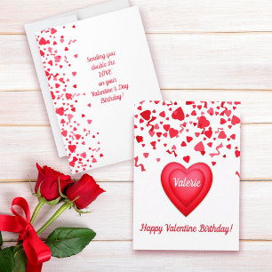 Valentine Birthday Modern Red Confetti Hearts Card