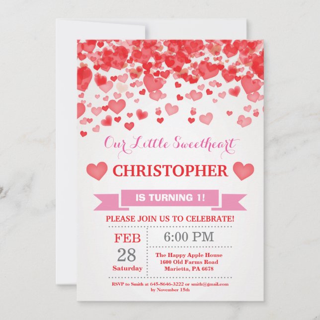 Valentine Birthday Our Little Sweetheart Invitation (Front)