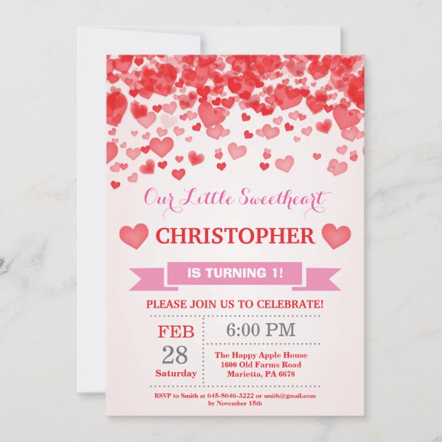 Valentine Birthday Our Little Sweetheart Invitation (Front)
