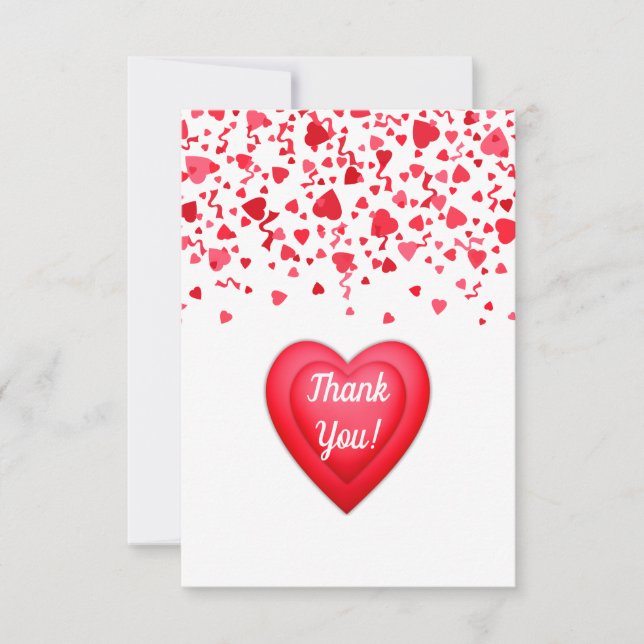 Valentine Birthday Red Confetti Hearts Thank You Card (Front)