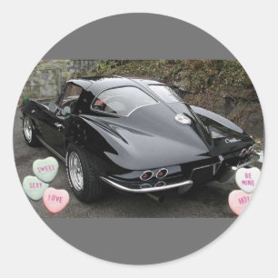 Valentine Black Corvette Classic Round Sticker