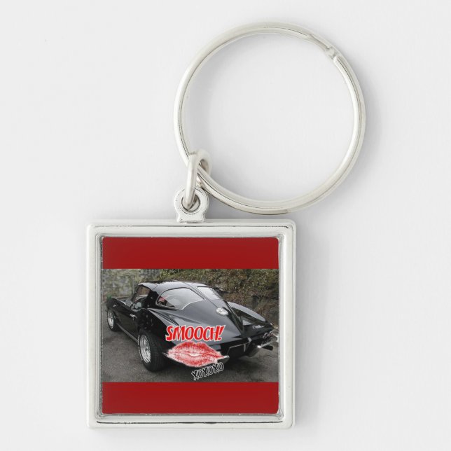 Valentine Black Split Window Corvette Classic Keychain (Front)
