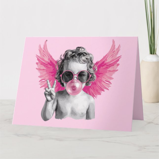 Valentine Blowing Bubble Cupid Valentines Day  Card (Front)