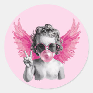 Valentine Blowing Bubble Cupid Valentines Day  Classic Round Sticker