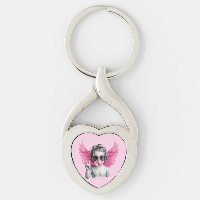 Valentine Blowing Bubble Cupid Valentines Day  Keychain (Front)