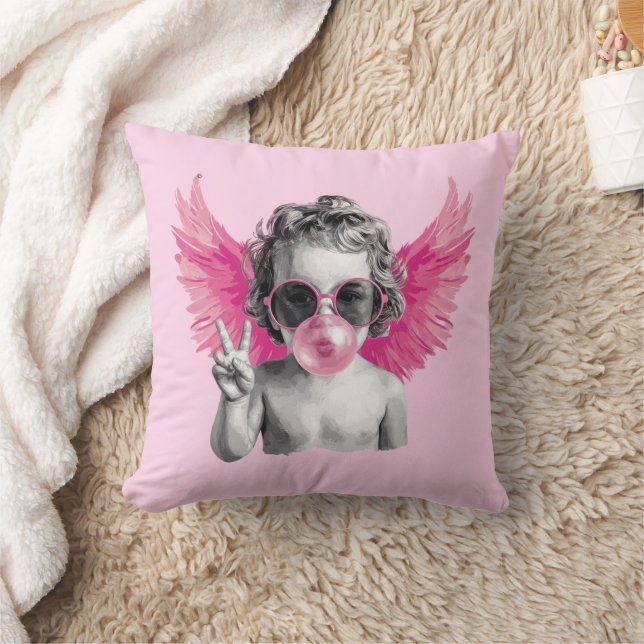 Valentine Blowing Bubble Cupid Valentines Day  Throw Pillow (Blanket)