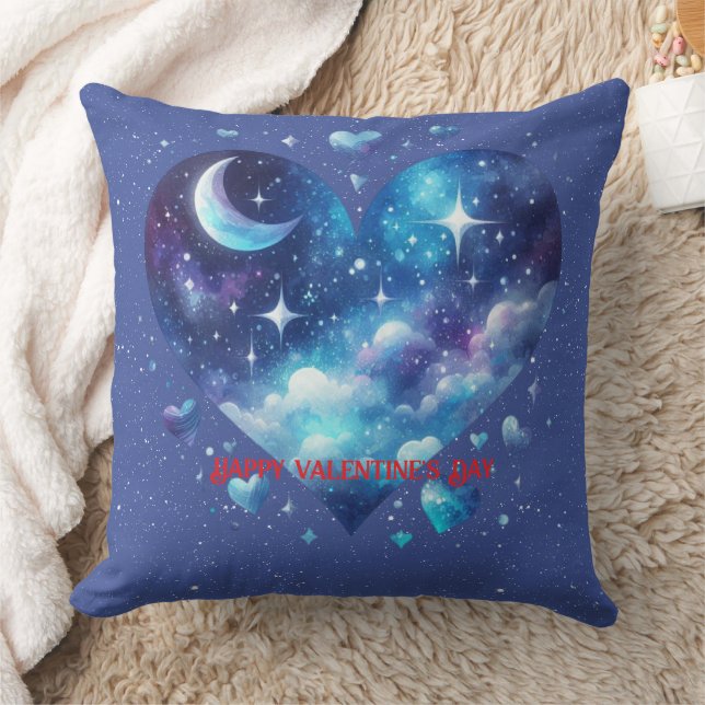 Valentine Blue Heart Stars Constellations Throw Pillow (Blanket)