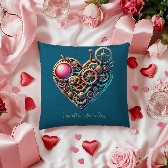 Valentine Blue Purple Butterfly Steampunk Heart Throw Pillow (Creator Uploaded)