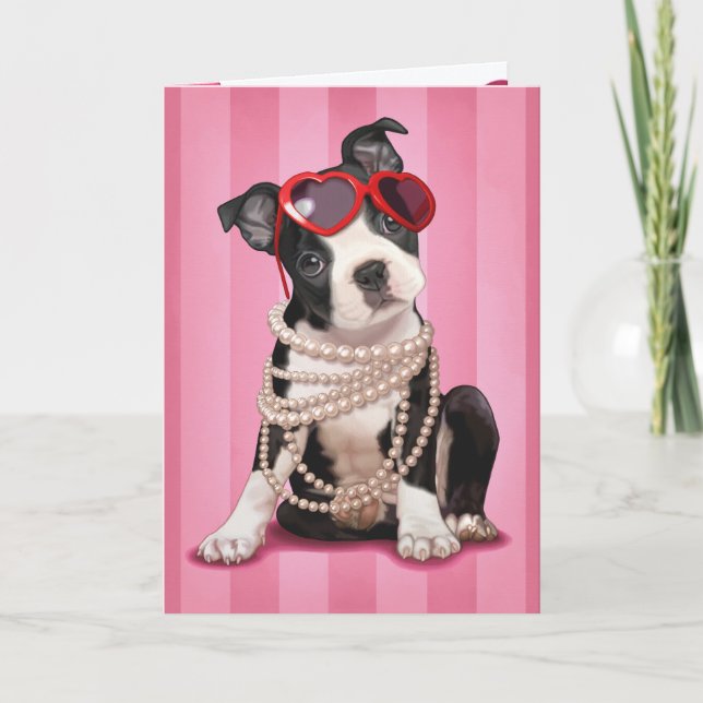 Valentine Boston Terrier Holiday Card (Front)