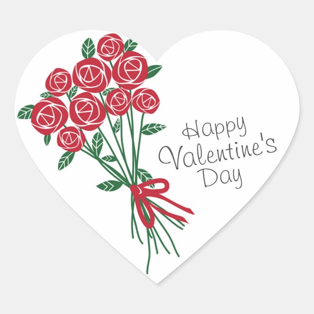 Valentine Bouquet of Red Roses Heart Sticker (Front)