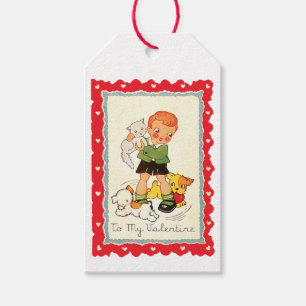 Valentine Boy with Puppies & kitten Gift Tags